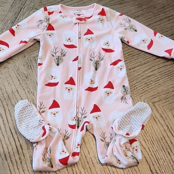 3T girls  Santa footed zip up onsie Carters - Picture 1 of 12